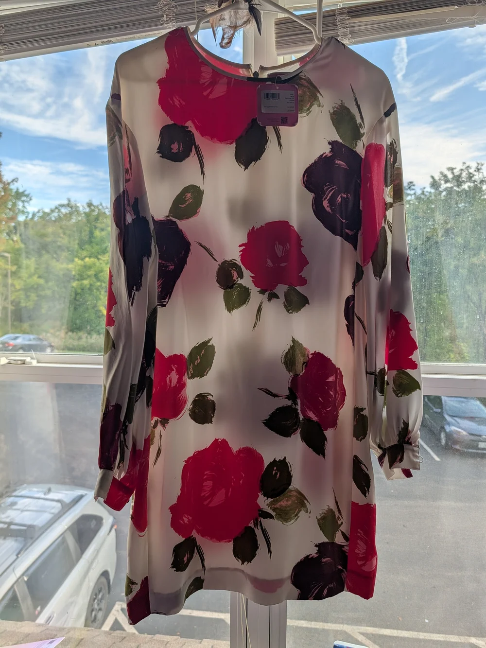 kate spade White Long-Sleeve Floral Shift Dress with Pink & Burgundy Blooms